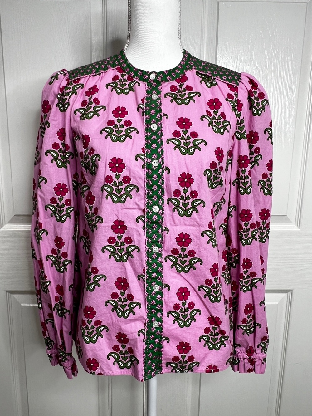 Boden Arabella Cotton Blouse Meadowsweet Pink Pansy Stamp Floral Top Size 6 - Picture 7 of 16
